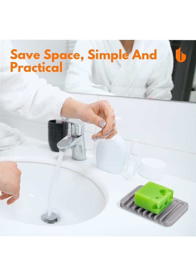 2Pcs Grey Silicone Self Draining Soap Dish Shower Bathroom Soap Holder - Image 4