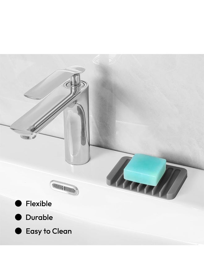 2Pcs Grey Silicone Self Draining Soap Dish Shower Bathroom Soap Holder - Image 5