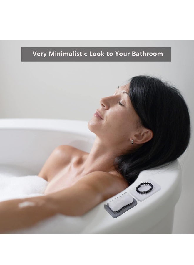 2Pcs Grey Silicone Self Draining Soap Dish Shower Bathroom Soap Holder - Image 3