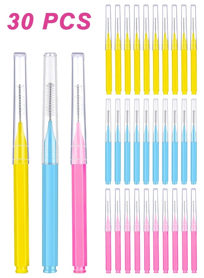 Depend 30Pcs Interdental Brushes Dental Floss Toothpick Braces Brush Tooth Cleaning Tool Interdental Brush Tooth Care Tool, Dental Teeth Cleaning Tools (Yellow, Pink, Blue) - Image 1