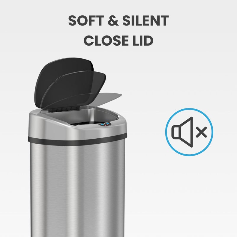 iTouchless 13 Gallon Oval Sensor Trash Can with Odor Filter, 50 Liter Automatic Kitchen Garbage Bin, Fingerprint-Proof Stainless Steel, Smart Hands-Free Motion Lid, Quiet Soft-Close, Brushed Silver - Image 5