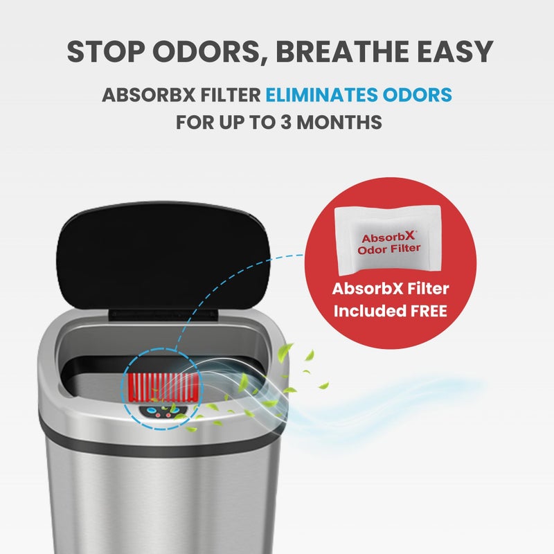 iTouchless 13 Gallon Oval Sensor Trash Can with Odor Filter, 50 Liter Automatic Kitchen Garbage Bin, Fingerprint-Proof Stainless Steel, Smart Hands-Free Motion Lid, Quiet Soft-Close, Brushed Silver - Image 4