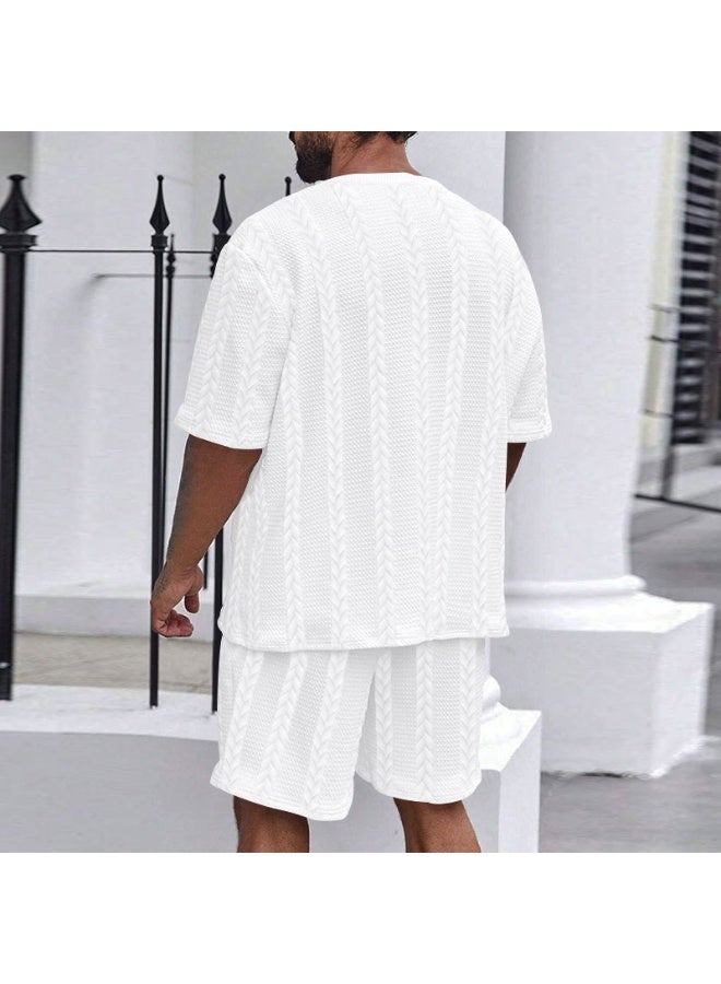Summer Casual Knitted Solid Color round Neck Short Sleeve Sport Men's Set Short Pants Embroidery Fitness Outfit Short Shorts - Image 2