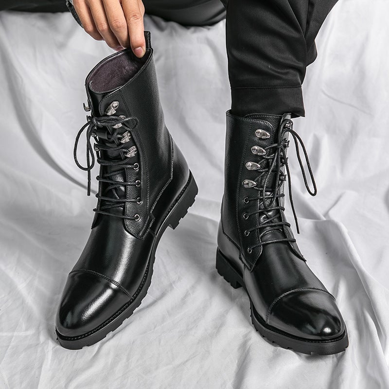 Independent Station Fashion Plus Size Lace-Up Short Boots Personality Black Motorcycle Cowboy Boots Business Leather Boots - Image 2