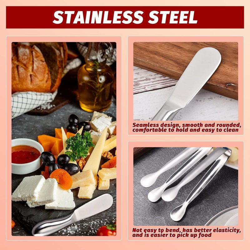 Mlurcu Butter Spreader Knife Set 8 PCS Stainless Steel Cheese Butter Spreader Knives and Mini Serving Tongs for Cheese Cold Butter Jam Appetizers Pastry Charcuterie Accessories Kitchen Utensils - Image 3