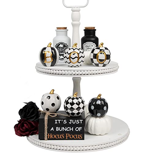 DAZONGE Halloween Decorations Indoor - Set of 6 Ceramic Halloween Pumpkin Decor - Assorted Black and White Boo Pumpkins for Fall Autumn Home Decor - Image 5