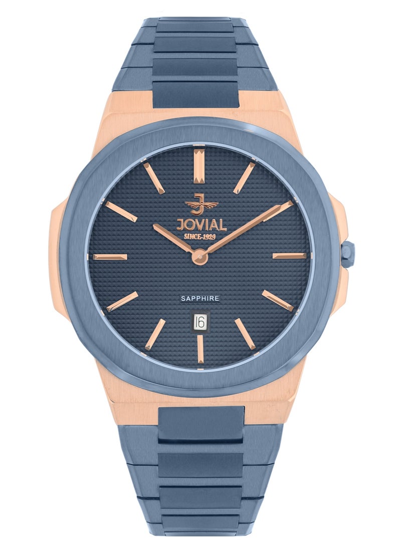 JOVIAL 1660 GAMQ04E Men's Watch, Metal Band, Blue Dial, Water Resistant, Analog, 40MM - Image 1