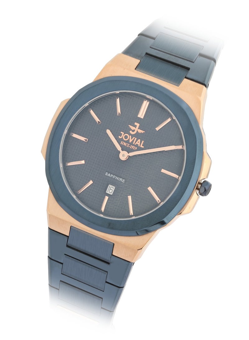 JOVIAL 1660 GAMQ04E Men's Watch, Metal Band, Blue Dial, Water Resistant, Analog, 40MM - Image 2