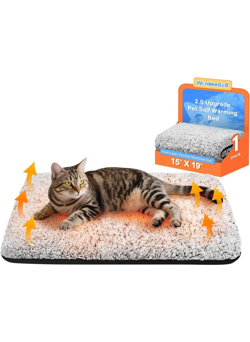 Bukela Self Warming Cat Bed, Heated Cat Bed, 2.0 Upgraded Dual-Layer Thermal Foil Heating Pad, Plush Self-Heating Pet Mat for Crate, Floor, with Removable Washable Cover, Non-Slip, 15"x19" - Image 1