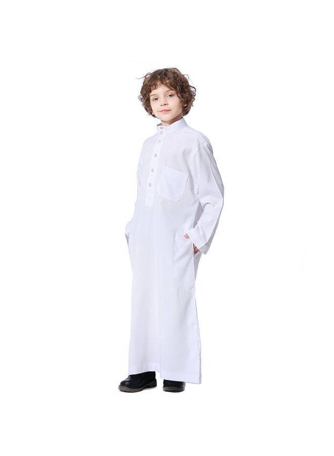 Hanyimidoo Arabic Thobe For Muslim Boys Robes Long Sleeve Kaftan With Pockets Solid Color Middle East Abayas Dubai Clothing - Image 2
