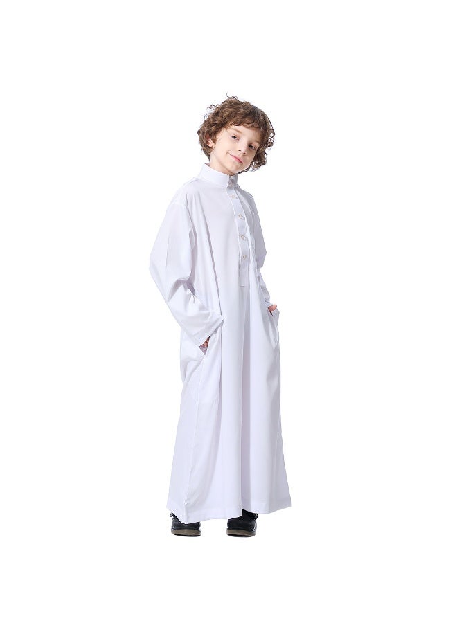 Hanyimidoo Arabic Thobe For Muslim Boys Robes Long Sleeve Kaftan With Pockets Solid Color Middle East Abayas Dubai Clothing - Image 3