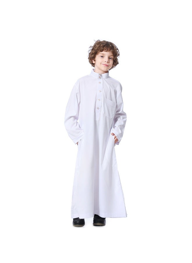 Hanyimidoo Arabic Thobe For Muslim Boys Robes Long Sleeve Kaftan With Pockets Solid Color Middle East Abayas Dubai Clothing - Image 1