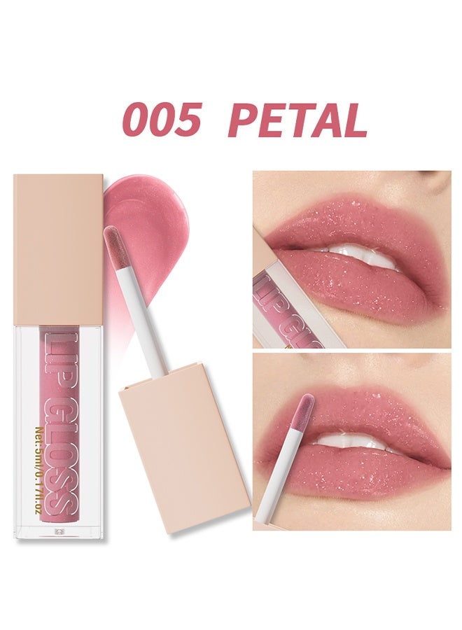 HelloKiss Lip Gloss, Aqua Mirror Lip Gloss, High Shine Lip Glow, Moisturizing and Moisturizing Pouty Lips, Pearlescent Fine Glitter ( 005 :PETAL ) - Image 2