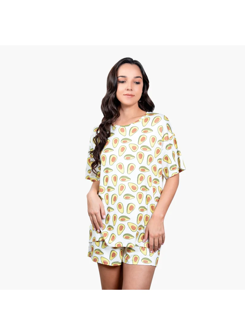 Aadaraya Aadaraya Printed Drop Shoulder T-shirt and Pyjama Set