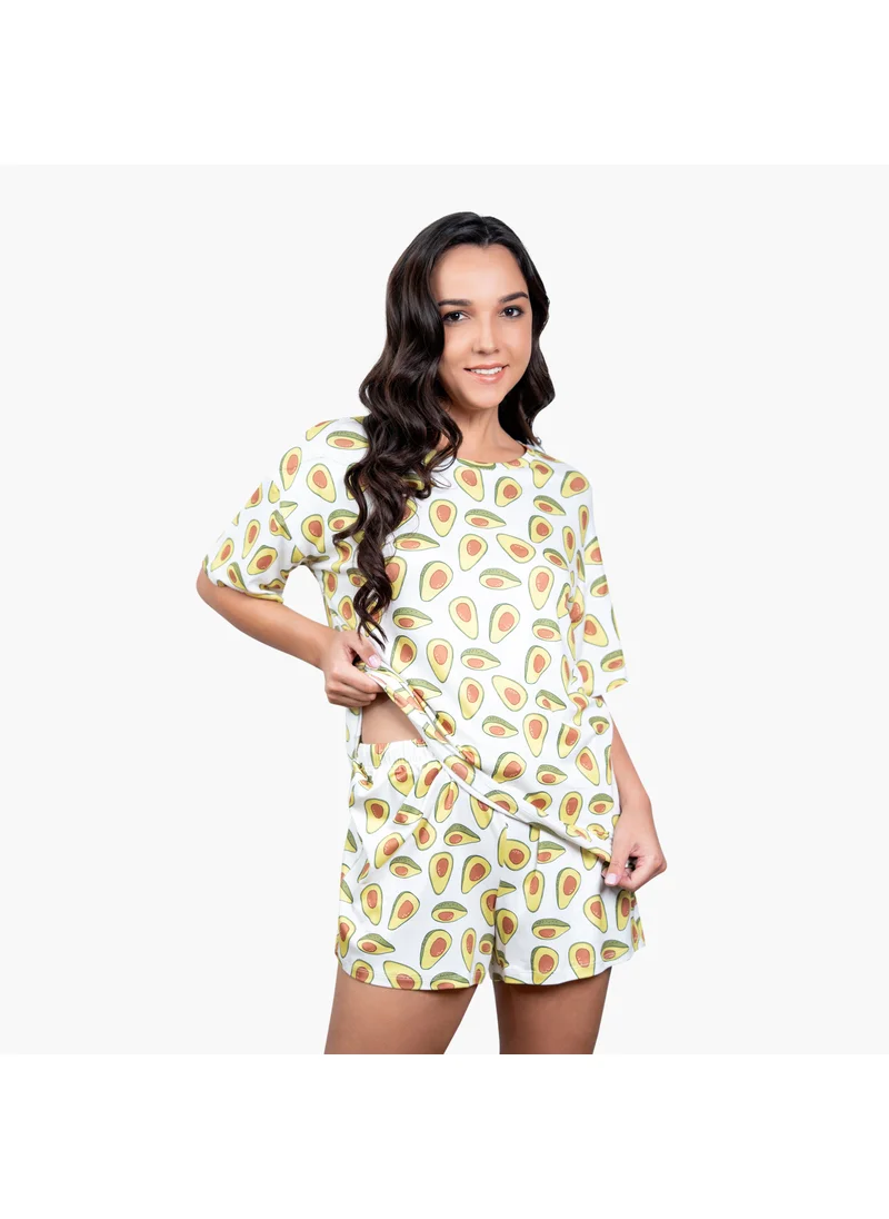 Aadaraya Aadaraya Printed Drop Shoulder T-shirt and Pyjama Set