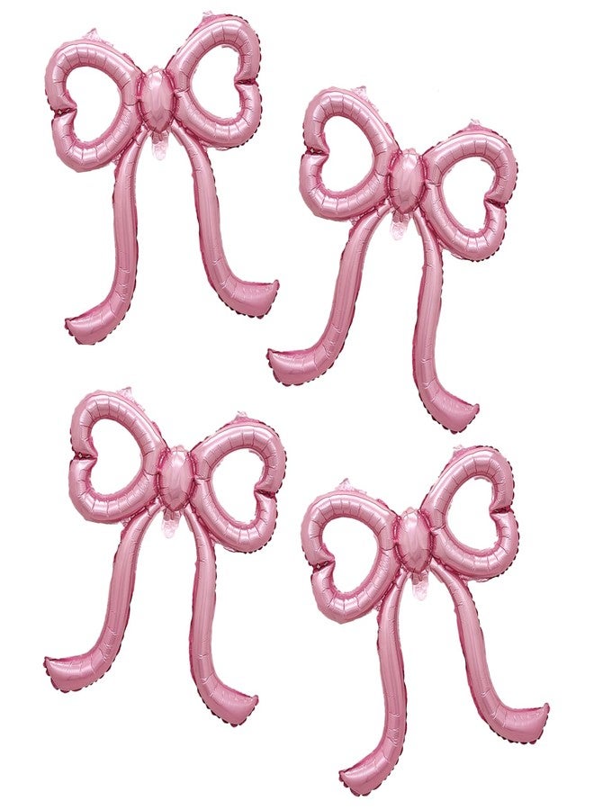 دلفينش ٤ بالونات مزينة بفيونكات وردية، زينة حفلات عيد ميلاد للبنات والسيدات، بالونات فويل مزينة بفيونكات وردية لحفلات استقبال المولود الجديد، وحفلات الخطوبة والزفاف. - Image 1