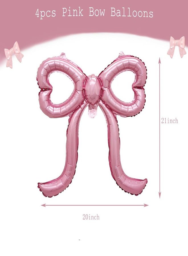 دلفينش ٤ بالونات مزينة بفيونكات وردية، زينة حفلات عيد ميلاد للبنات والسيدات، بالونات فويل مزينة بفيونكات وردية لحفلات استقبال المولود الجديد، وحفلات الخطوبة والزفاف. - Image 2