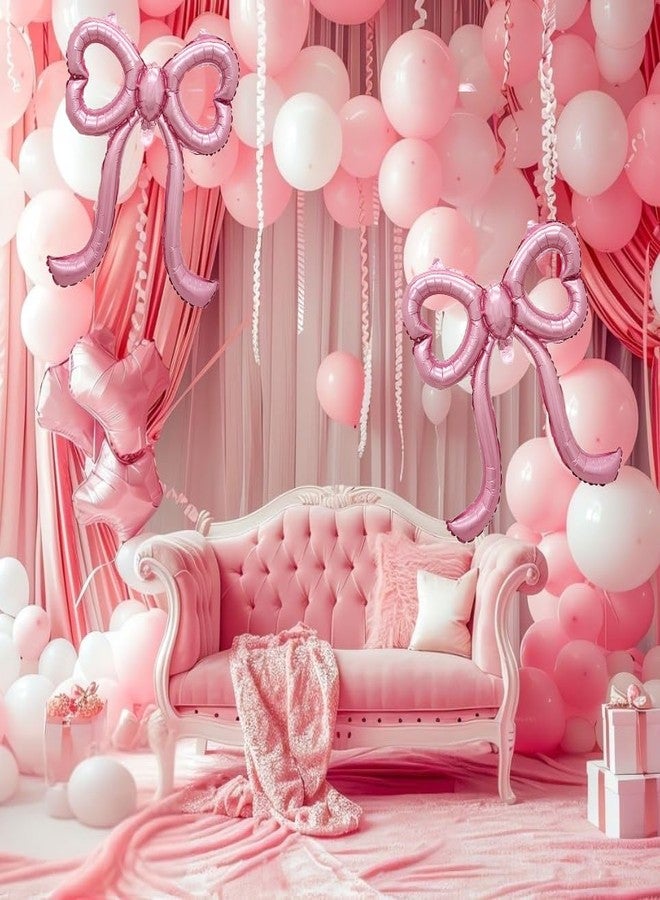 دلفينش ٤ بالونات مزينة بفيونكات وردية، زينة حفلات عيد ميلاد للبنات والسيدات، بالونات فويل مزينة بفيونكات وردية لحفلات استقبال المولود الجديد، وحفلات الخطوبة والزفاف. - Image 4