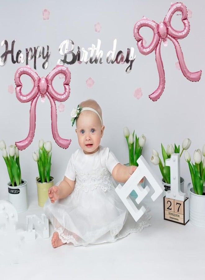 دلفينش ٤ بالونات مزينة بفيونكات وردية، زينة حفلات عيد ميلاد للبنات والسيدات، بالونات فويل مزينة بفيونكات وردية لحفلات استقبال المولود الجديد، وحفلات الخطوبة والزفاف. - Image 3