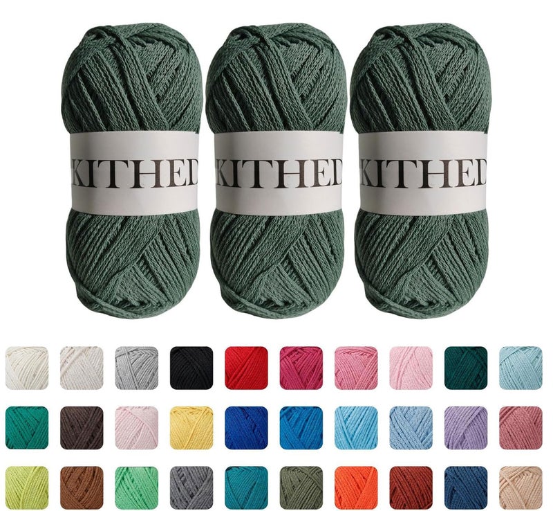 KITHED Cotton Yarnï¼Œ10.5ozï¼Œ526yardï¼Œ3 Pack ï¼ŒSoft Yarn for Crocheting and Knitting (11 Matcha Green) - Image 1