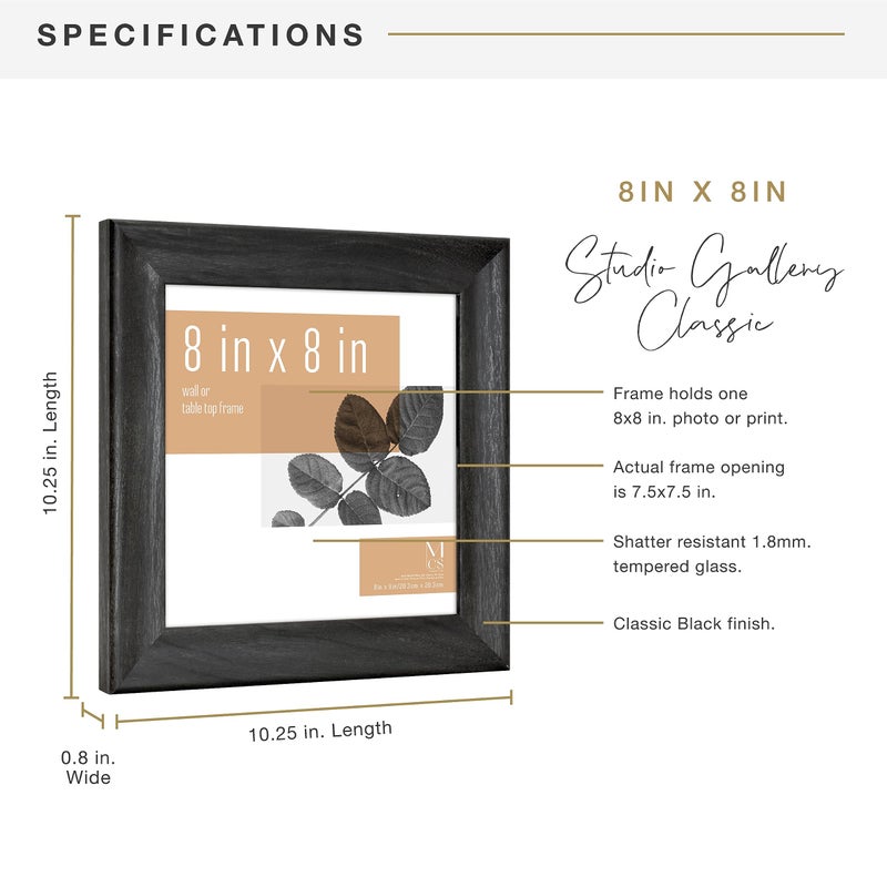 MCS Studio Gallery Classic 8x8 Picture Frame Black Woodgrain Engineered Wood, Vertical & Horizontal Wall Hanging Large Picture Frame for Photos, Posters & Art Prints (1-Pack) - Image 3