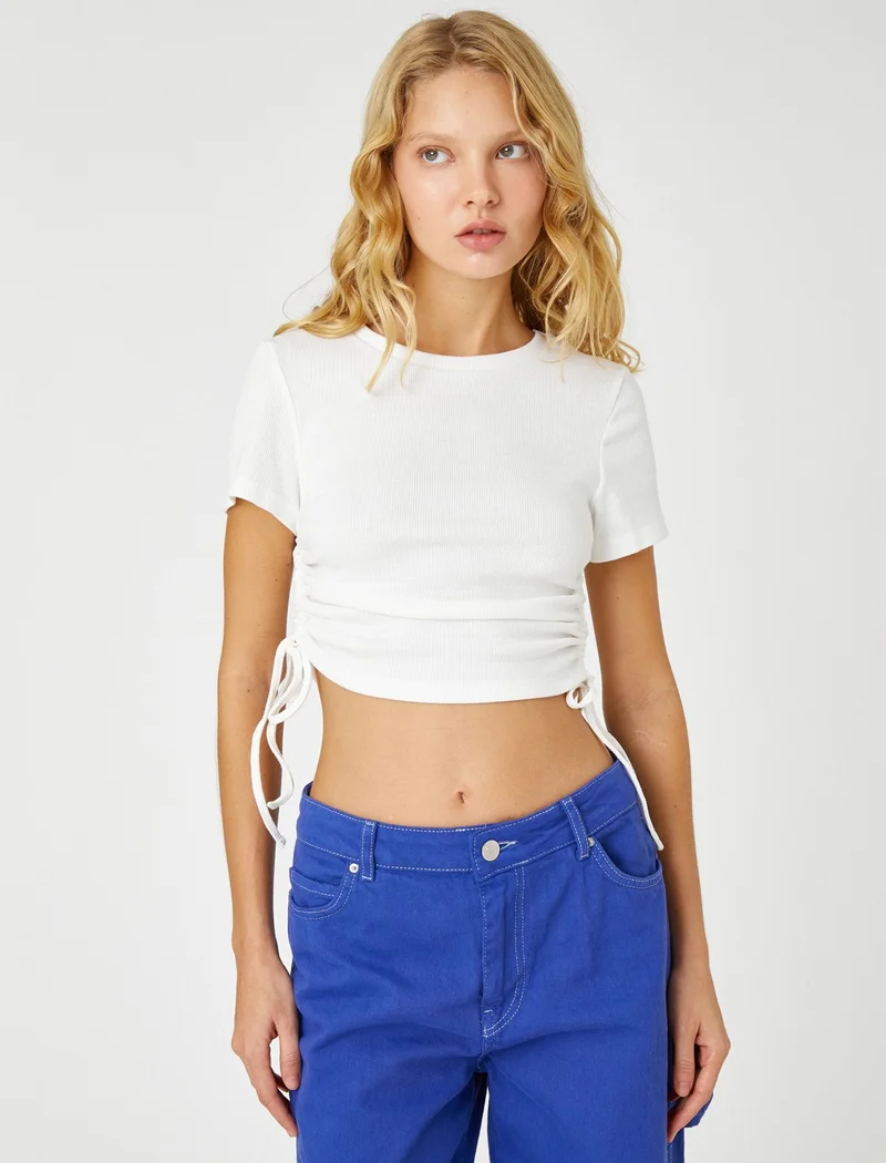 كوتون Crop Drawstring T-Shirt Short Sleeve