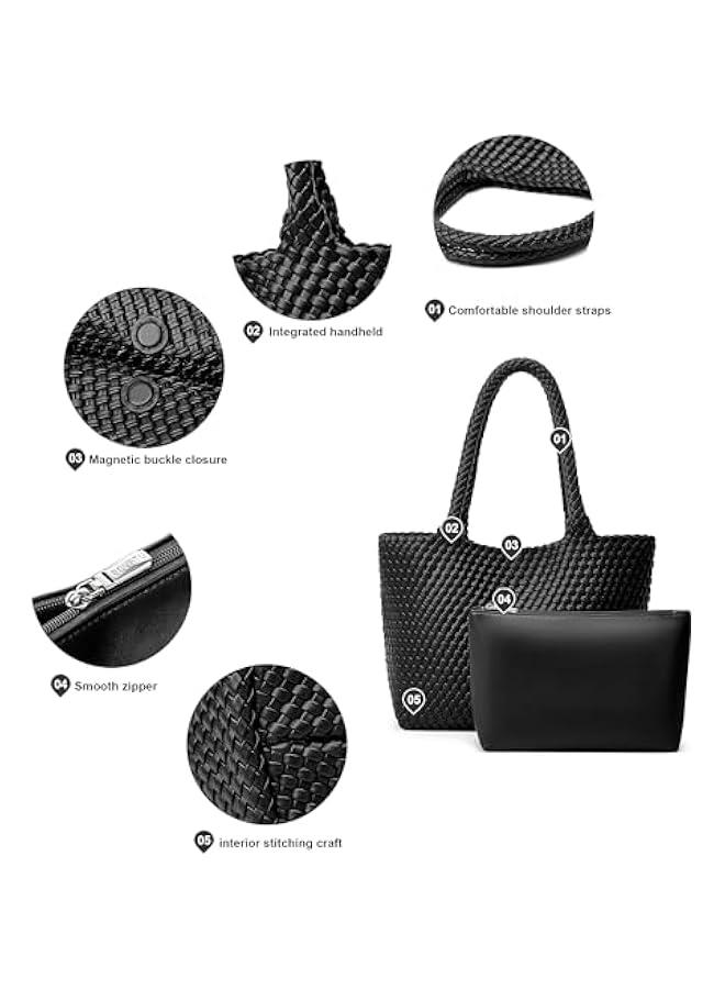 Arabest Woven Tote Bag Womens Purse: Vegan Leather Shoulder Handbags - Fashion Summer Beach Tote Bags - Large Travel Totes - Image 4