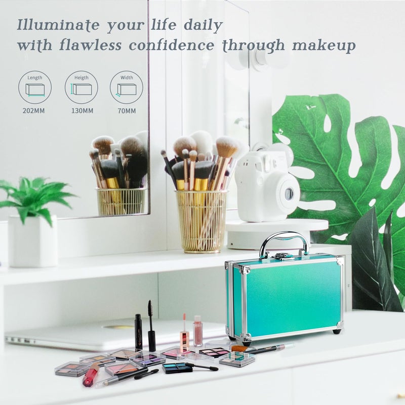 Color Nymph Beginner Makeup Kits For Teens With Train Case Included Full Makeup Kit Eyeshadow Palette Blushes Bronzer Highlighter Lipstick Brushes Mirror (Green) - Image 5