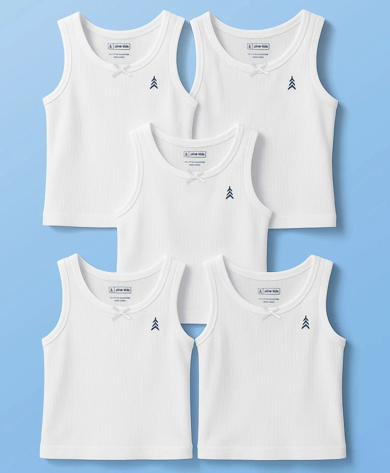 Pine Kids Pine Kids Cotton Knit Sleeveless Solid Color Vests (Pack Of 5) - White