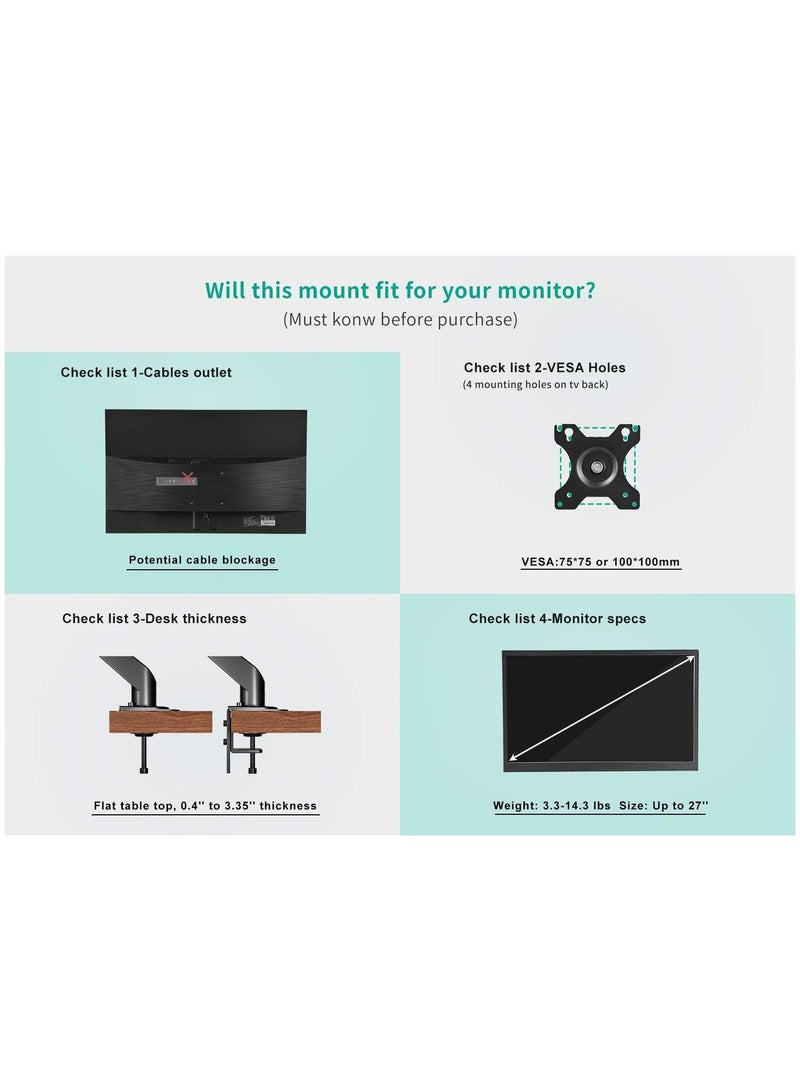 Dual Arm Monitor Desk Mount Height Adjustable, Tilt, Swivel, Counterbalance Gas Spring Stand | VESA Bracket Arm Fits Most Screens 13" to 27" - Image 5