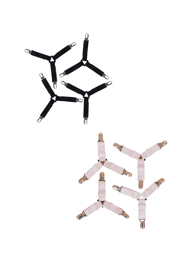 8-Piece Adjustable Bed Sheet Fastener Set Cotton Black/White/Silver 8x(14x24)cm - Image 1