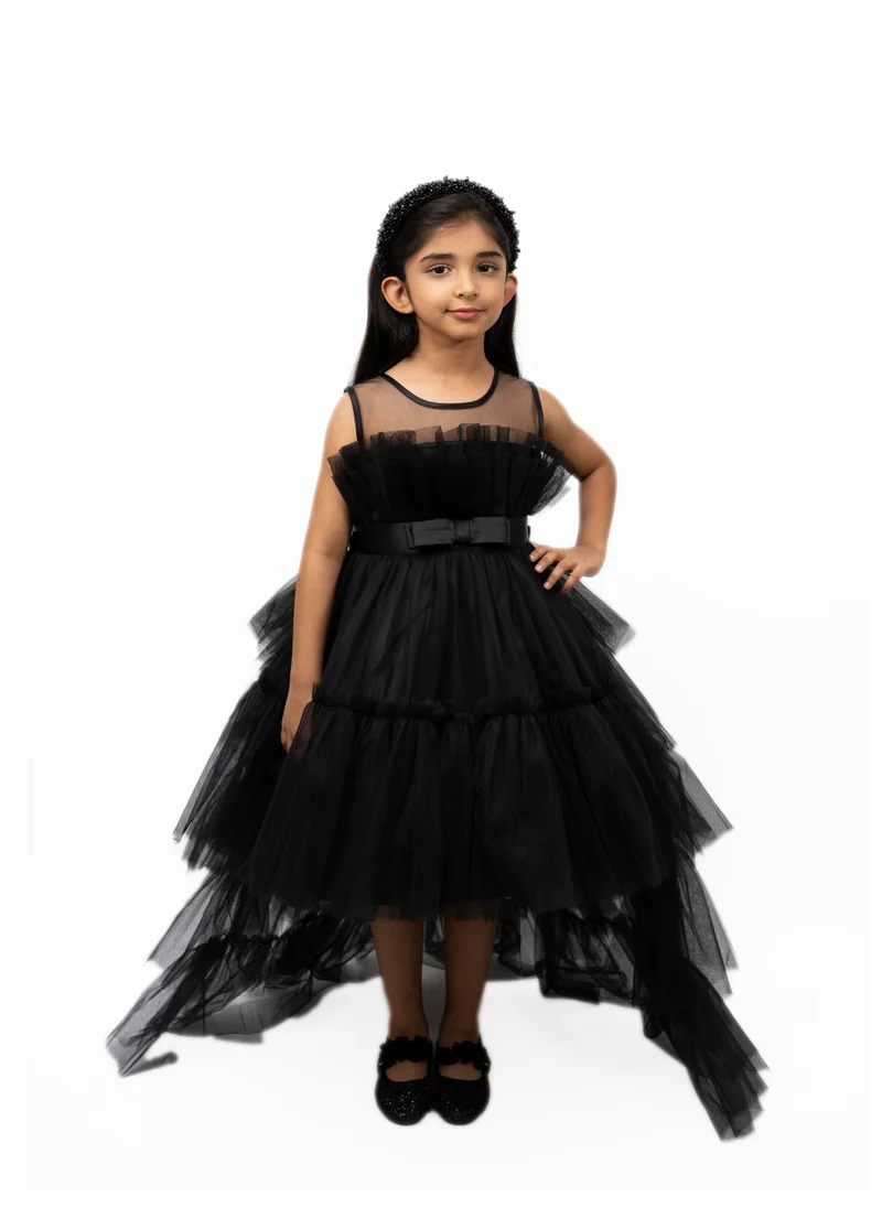 دىدانيالا Toddler Girls Bow Front Ruffle Hem Mesh Gown Dress White with long tail