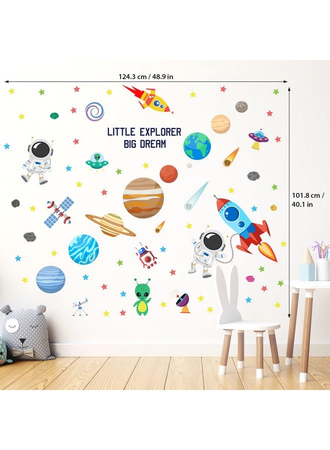 Decowall Ds98058 Outer Space Wall Decals Stickers Kids Bedroom Room Décor Nursery Boys Galaxy Stars Astronaut Planets Solar System Dark Removable Decoration Living Spaceship Window Art Mural Peel - Image 5