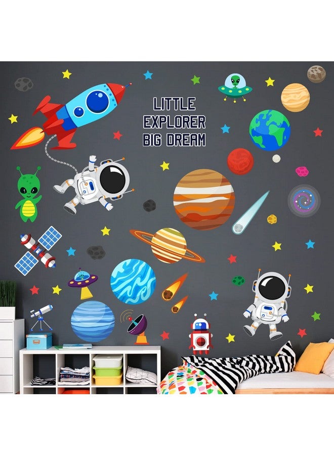 Decowall Ds98058 Outer Space Wall Decals Stickers Kids Bedroom Room Décor Nursery Boys Galaxy Stars Astronaut Planets Solar System Dark Removable Decoration Living Spaceship Window Art Mural Peel - Image 3