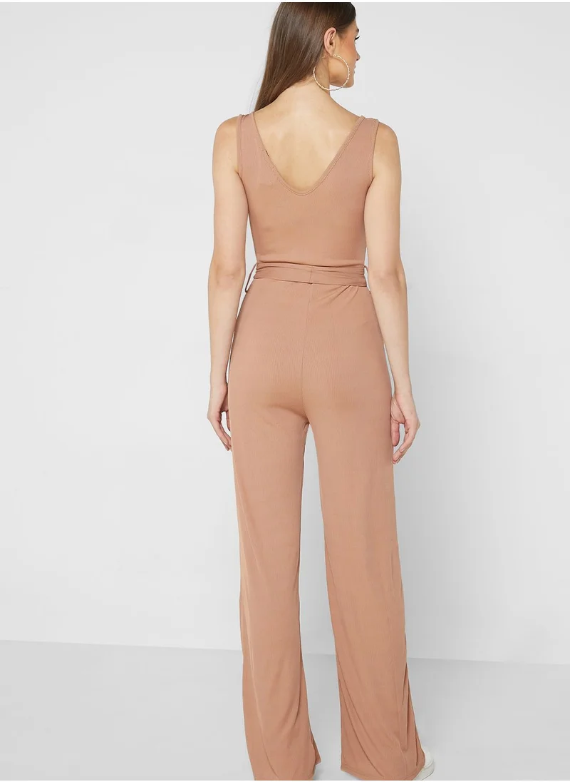 boohoo Belted Button Detail Jumpsuit