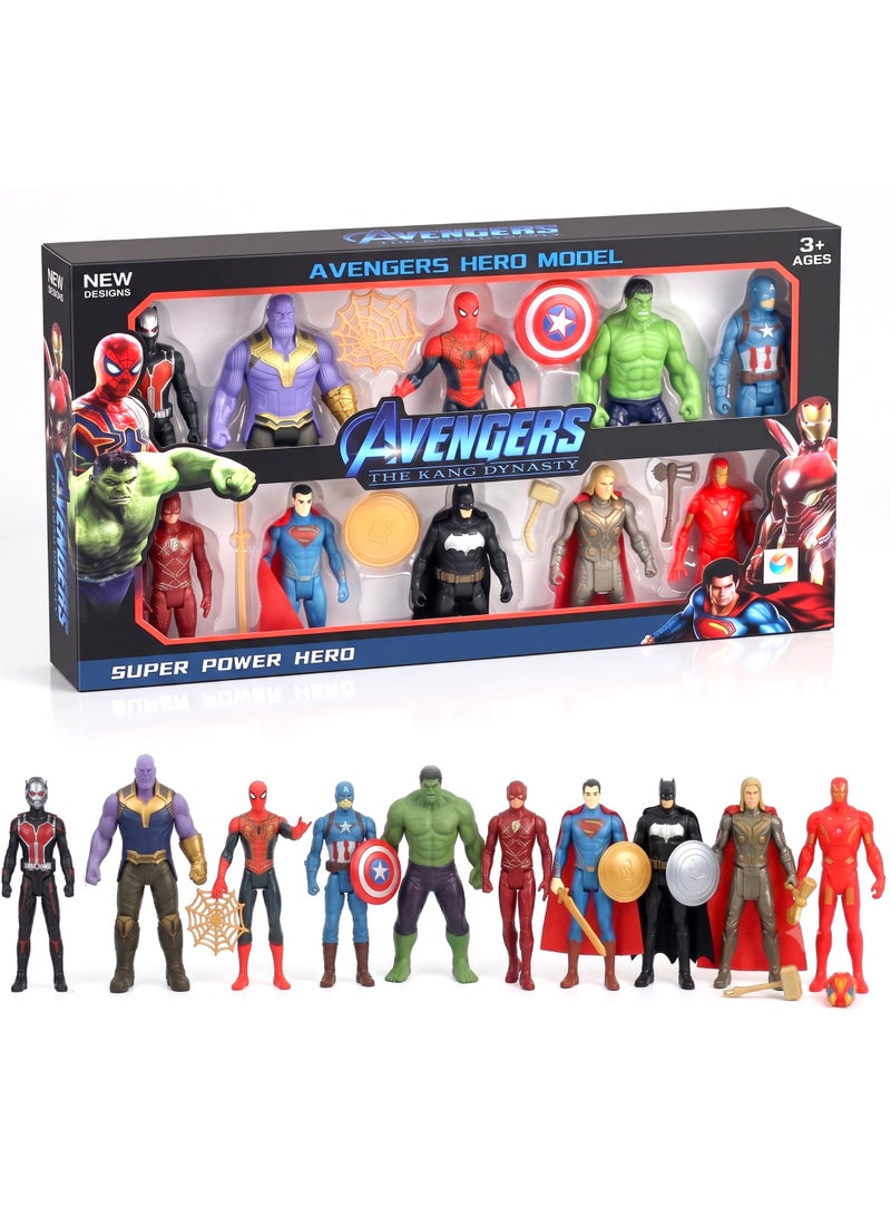 Avengers & Justice League Superhero Action Figures Set of 10 – 12cm (5-Inch) Multiverse Hero Model Dolls with Thanos, Hulk, Spider-Man, Batman, Superman, Thor, Captain America, Flash, Ant-Man & Iron Man | Weapons, Cake Toppers, Birthday & Eid Gift for Boys 3+ - Image 1