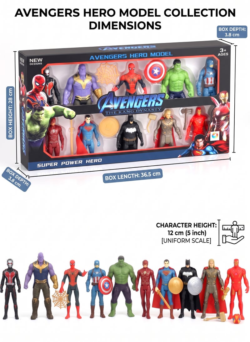 Avengers & Justice League Superhero Action Figures Set of 10 – 12cm (5-Inch) Multiverse Hero Model Dolls with Thanos, Hulk, Spider-Man, Batman, Superman, Thor, Captain America, Flash, Ant-Man & Iron Man | Weapons, Cake Toppers, Birthday & Eid Gift for Boys 3+ - Image 5
