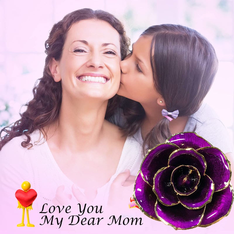 Sinvitron Gold Dipped Rose 24K Real Rose  Long Stem Gold Plated Rose with Stand  Valentines Day Gifts for Her Gifts for Mom 24K Golden Rose for Anniversary and Mothers Day  Birthday (Purple) - Image 4