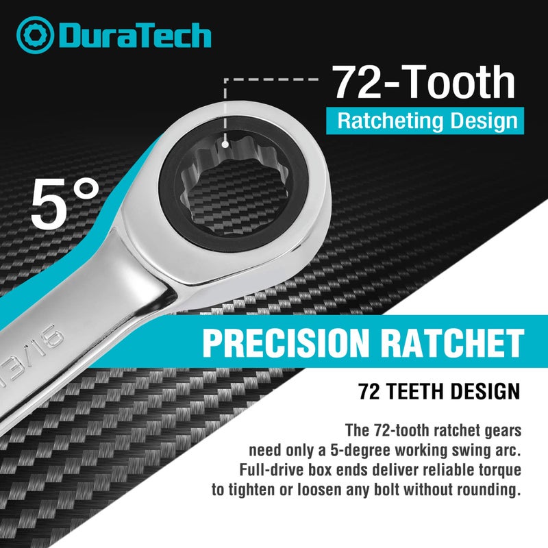 DURATECH Double Box End Ratcheting Wrench Set, SAE, 5-Piece, 5/16" to 7/8", CR-V Steel, with EVA Foam Tool Organizer - Image 4