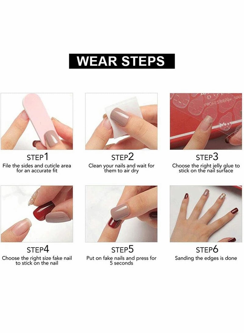 Short Press on Nails with Rhinestones 24 Pcs Ballerina French Tip Fake Nails for Women and Girls Natural Acrylic Manicure - Image 4