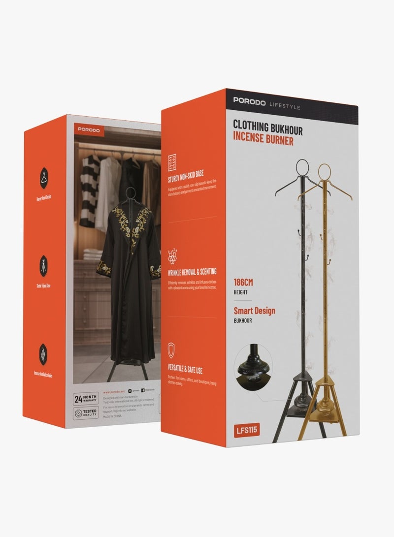porodo Clothing Bukhour Incense Burner with Stable Tripod Base and 186CM Height /  Bakhour / Luxury Scent / Wrinkle Removal & Scenting / Incense Ventilation Holes /Hanger Garment Scenting - Gold - Image 3