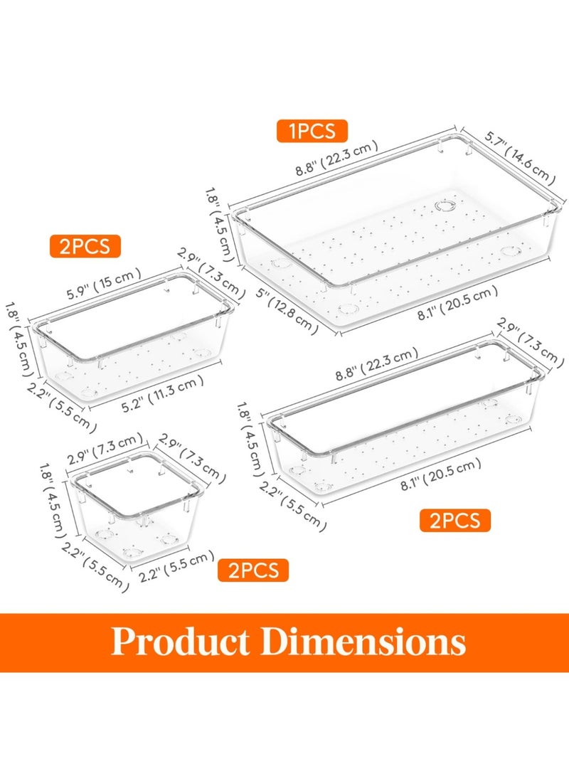 مجموعة منظم أدراج من 25 قطعة، منظم أدراج بلاستيكي لمستحضرات التجميل، صينية شفافة لتقسيم أدراج المكتب لمستحضرات التجميل والقرطاسية والأدوات، منظم أدراج لطاولة الزينة والحمام والمكتب وغرفة النوم - Image 2