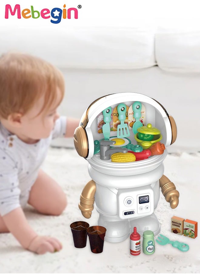 MEBEGIN 27 Pcs Cooking Space Play House, Astronaut-shape Kitchen Playset, Colorful Pretend Kitchen Toys, Rich Kitchen Accessories Playset for Kids Aged 3+, Ideal Kid Gift Choice  - Image 1