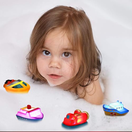 Yeonhatoys Bath Toys 6 Packs Light up Boat Floating Rubber Set Flashing Color Changing Light in Water Tub Gift for Baby Infant Toddler Child Kid Bathtub Ship Toy for Bathroom Shower Game Swimming Pool Party - Image 5