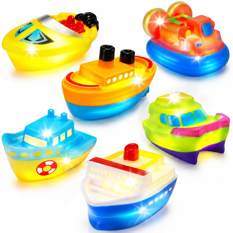Yeonhatoys Bath Toys 6 Packs Light up Boat Floating Rubber Set Flashing Color Changing Light in Water Tub Gift for Baby Infant Toddler Child Kid Bathtub Ship Toy for Bathroom Shower Game Swimming Pool Party - Image 4