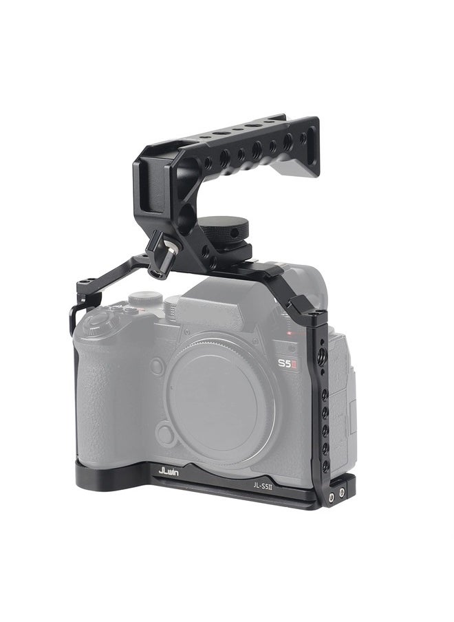 Hersmay - Lumix S5 II S5 IIX Cage with Top Handle, Hersmay Aluminium Camera Cage for Panasonic LUMIX S5 II / S5 IIX Mirrorless Camera, Built-in Cold Shoe & NATO Rail, Quick Release Plate for Arca Swiss - Image 1