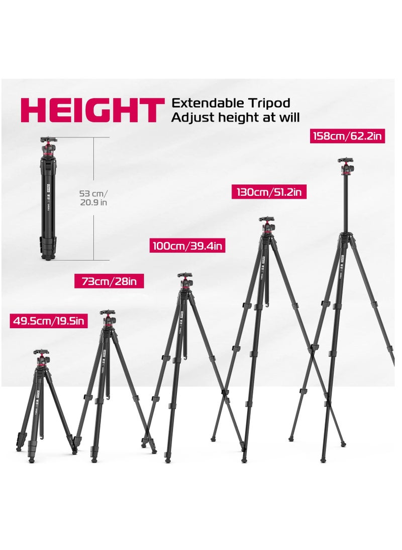 Ulanzi ULANZI MT-55 Ombra Travel Tripod, 62.2" Professional Camera Tripod, Aluminum Tripod W/ 360° Ball Head&Quick Release Plate, Max Load 17.6 LB for Nikon Canon DSLR Camcorder, Phone Holder Included  - Image 3