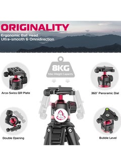 Ulanzi ULANZI MT-55 Ombra Travel Tripod, 62.2" Professional Camera Tripod, Aluminum Tripod W/ 360° Ball Head&Quick Release Plate, Max Load 17.6 LB for Nikon Canon DSLR Camcorder, Phone Holder Included  - Image 4