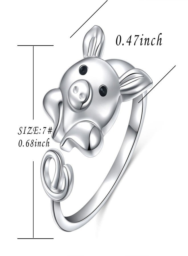 FLYOW 925 Sterling Silver Cute Pig Wrap Ring for Women, Open Animal Ring Adjustable - Image 4