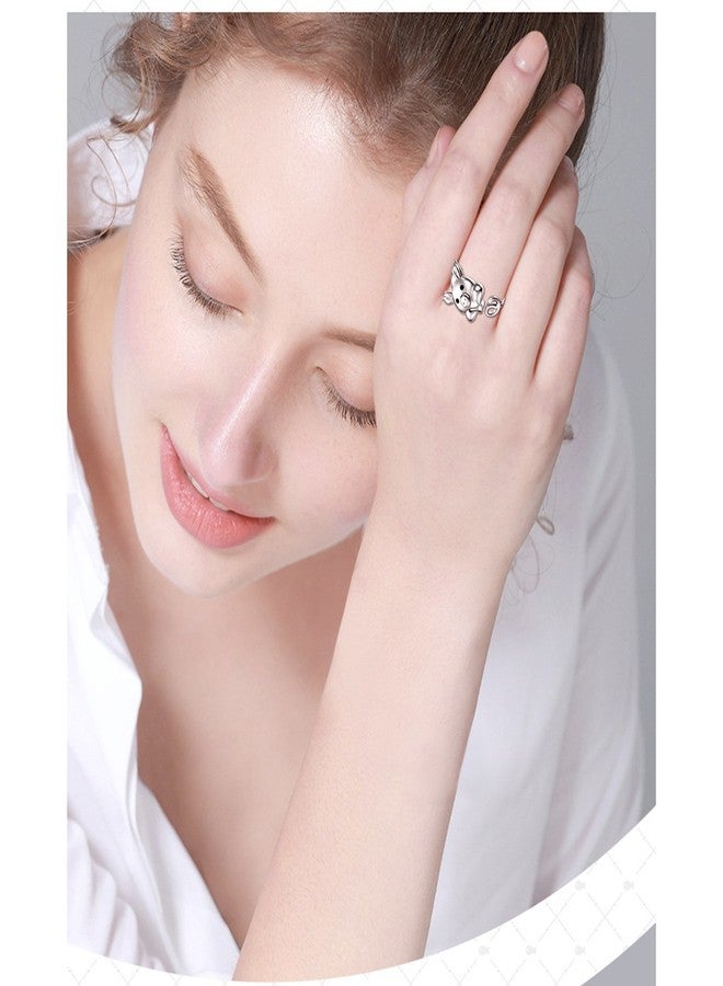 FLYOW 925 Sterling Silver Cute Pig Wrap Ring for Women, Open Animal Ring Adjustable - Image 5